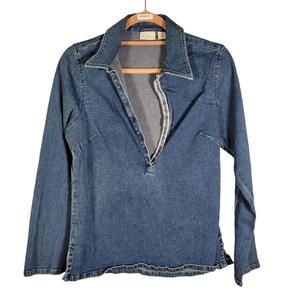 Caslon Blue Denim Jean V Neck Long Sleeve Shirt Women Size  XS